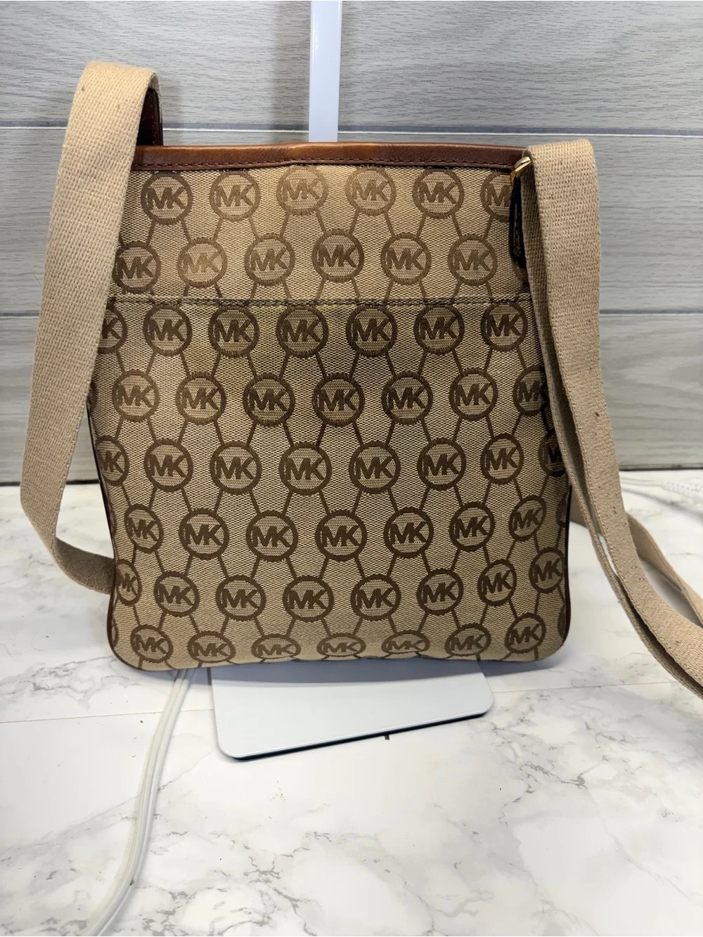 Michael Kors Beige and Brown Signature Messenger Bag